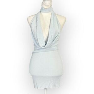 Aya Muse Tipo Mini Dress Women's XS Light Blue Cowl Neck Open Back Halter $650